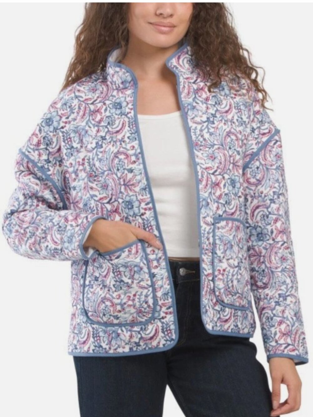 7 For All Mankind Blue Floral Quilted Jacket - XS